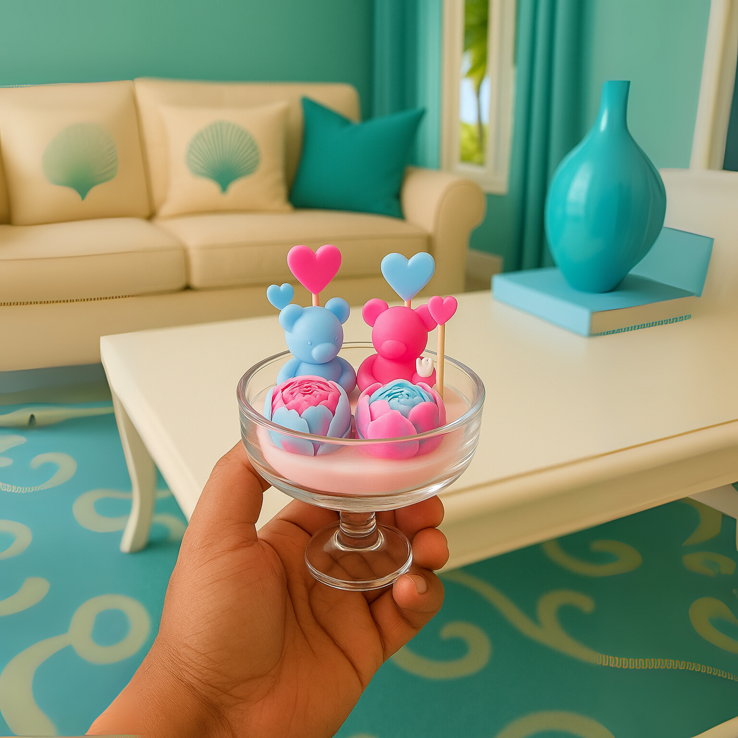 Teddy Blossom Duo Candle – Romantic Bear Candle Set in Lotus Design