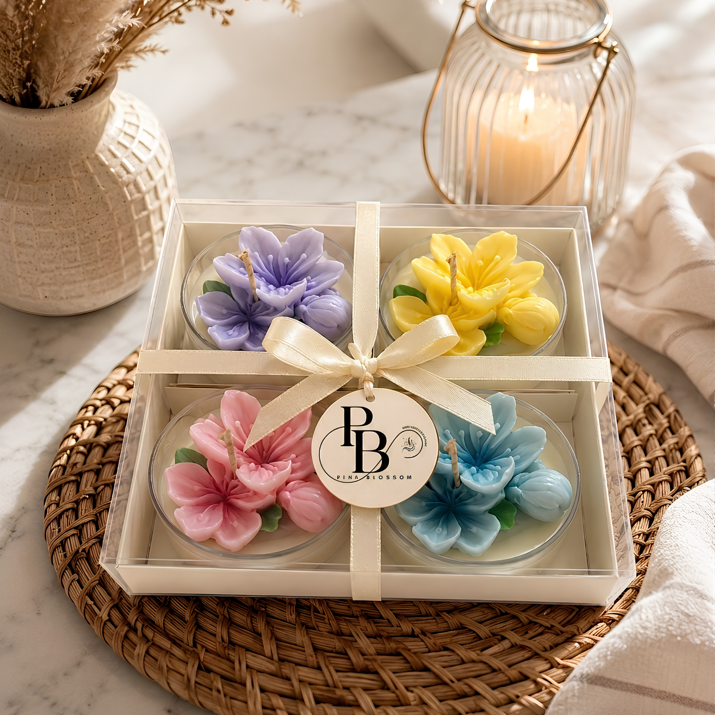 Pastel Bloom Quartet™ – Luxury Floral Floating Candle Gift Box