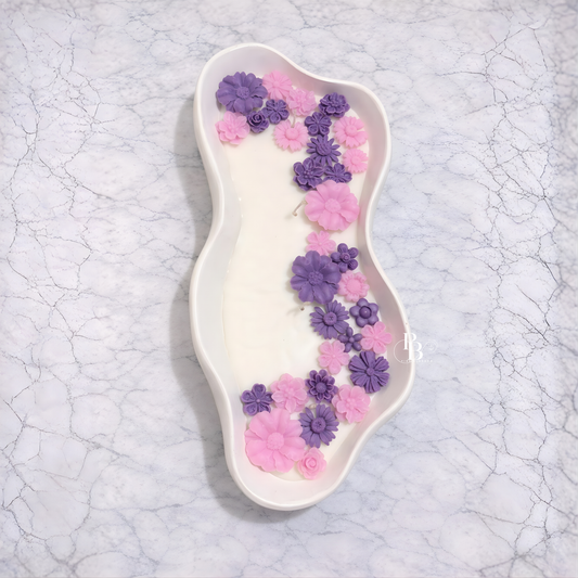 Luxury Floral Centerpiece Candle – Handmade Pink & Purple Flower Decorative Candle | Elegant Table Decor Candle