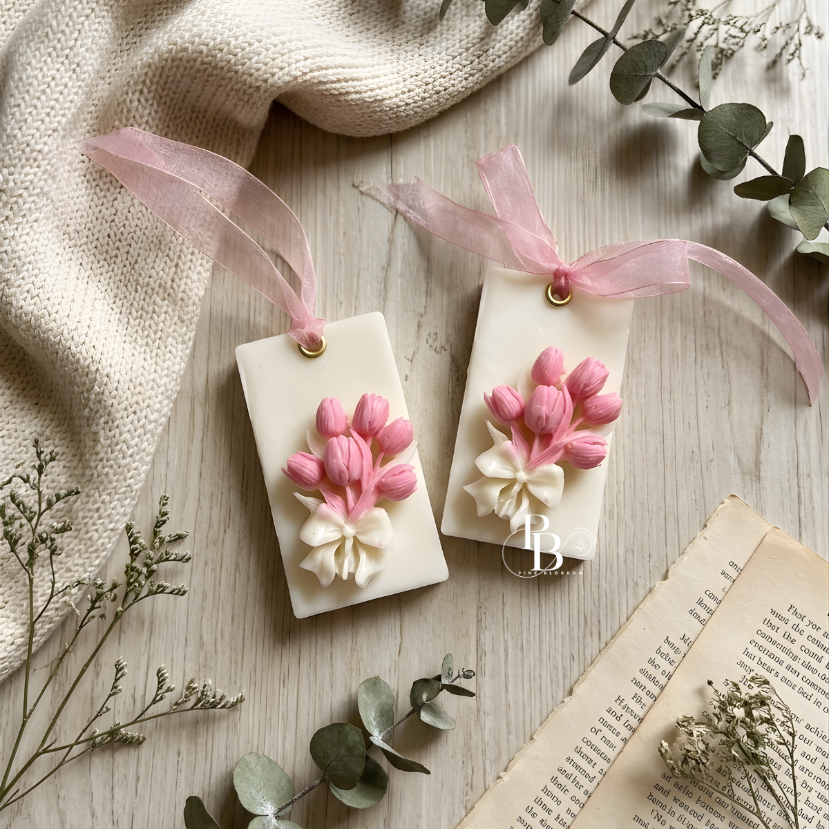 Blush Tulip Bloom Aroma Sachet™ | Luxury Floral Soy Wax Wardrobe & Drawer Freshener | Handmade Home Fragrance Tablet