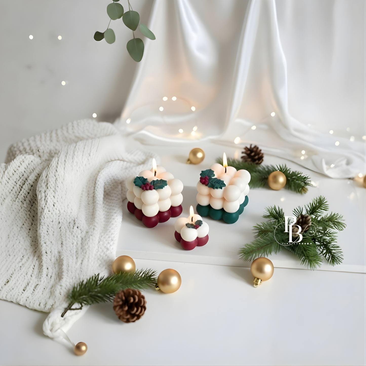 Handmade Christmas Bubble Candle Set