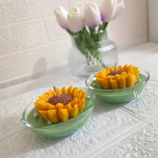Sunflower Floral Bowl Candle – Handmade Decorative Flower Candle | Luxury Scented Gift Candle for Home Decor