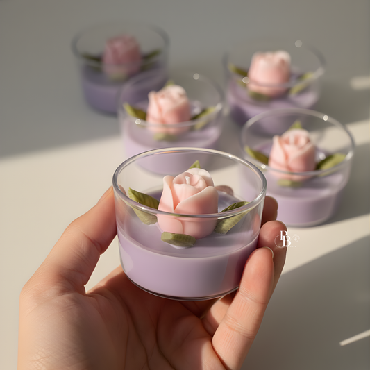 Luxury Rose Flower Candle in Glass Jar – Handmade Floral Scented Candle | Elegant Gift & Home Decor Candle