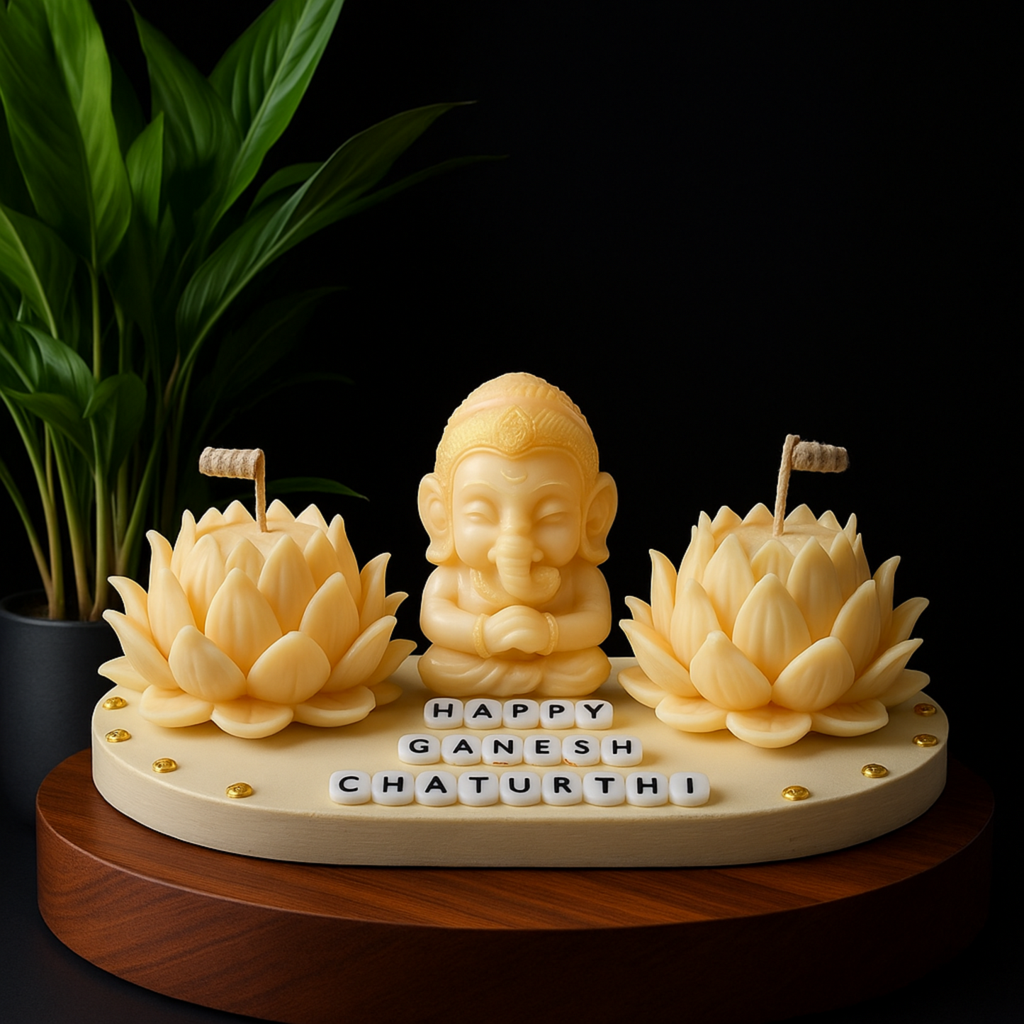 Luxury Ganesh Chaturthi Candle Set – Handcrafted Lotus Flower & Ganesh Idol Sachet
