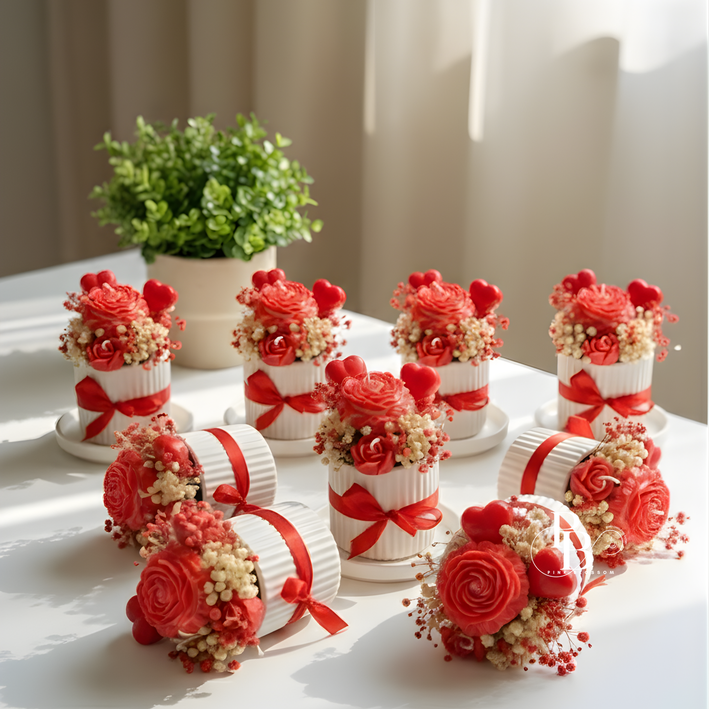 Luxury Floral Candle Bouquet with Red Roses & Hearts