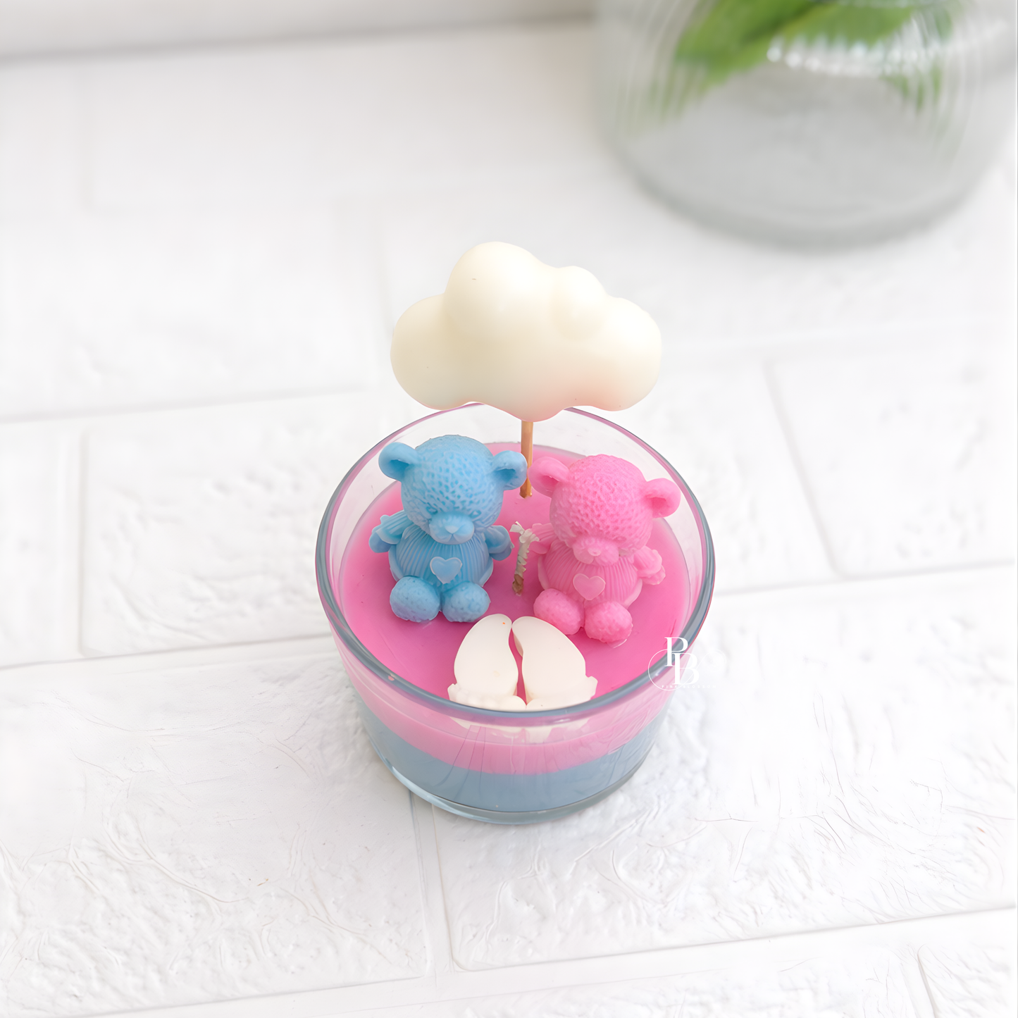 Cute Teddy Bear Couple Candle with Cloud