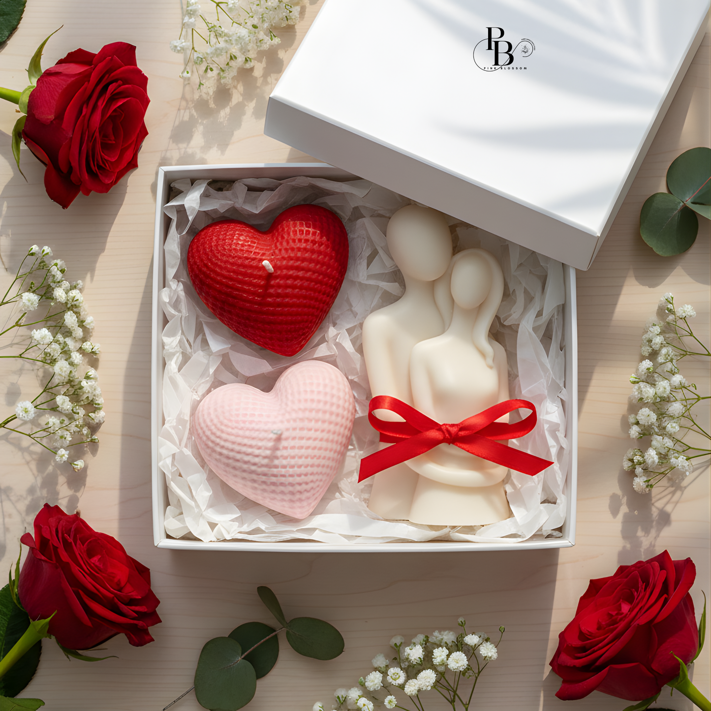 Romantic Couple Candle Gift Set with Heart Candles