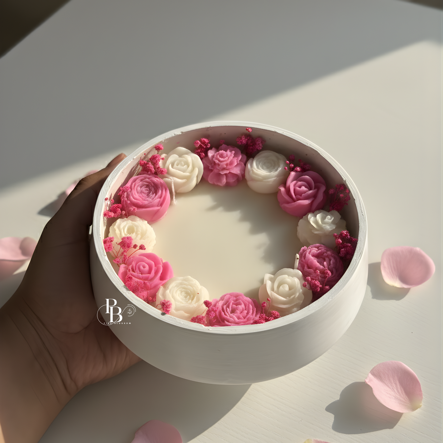Blush Bloom Floral Bowl Candle – Luxury Handmade Rose Soy Wax Candle for Home Décor & Gifting