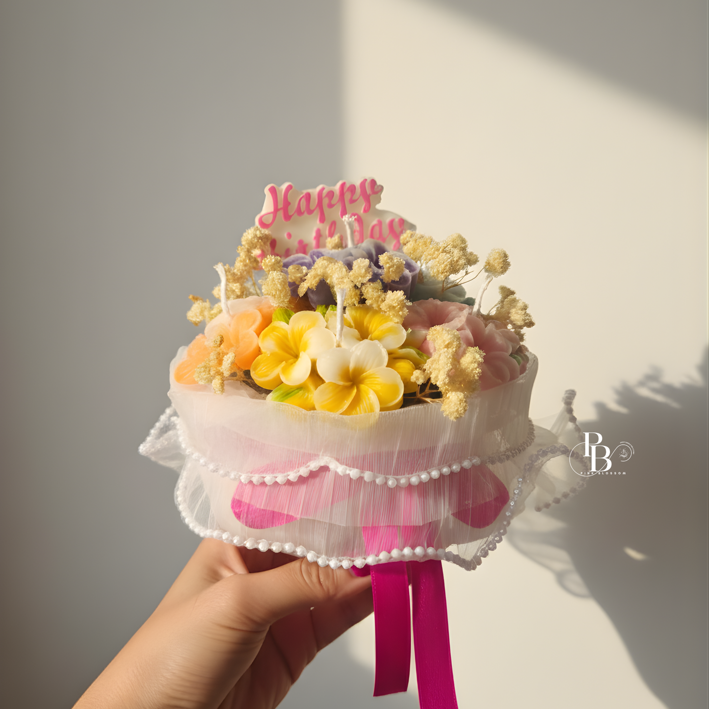 Luxury Periwinkle Floral Bouquet Candle | Handmade Soy Wax Flower Candle for Gifting & Home Décor