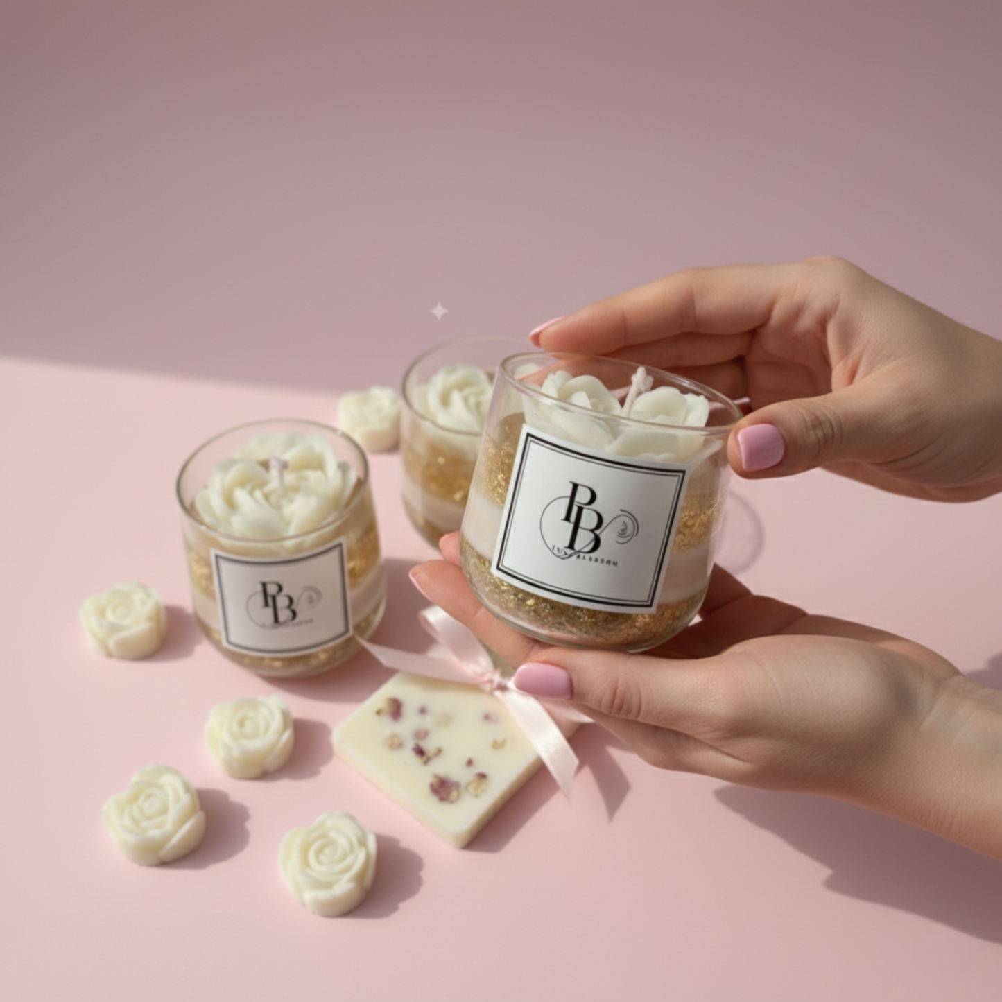 Luxury Handmade Floral Soy Candles | Elegant Rose Design, Gold Detailing, Natural Fragrance