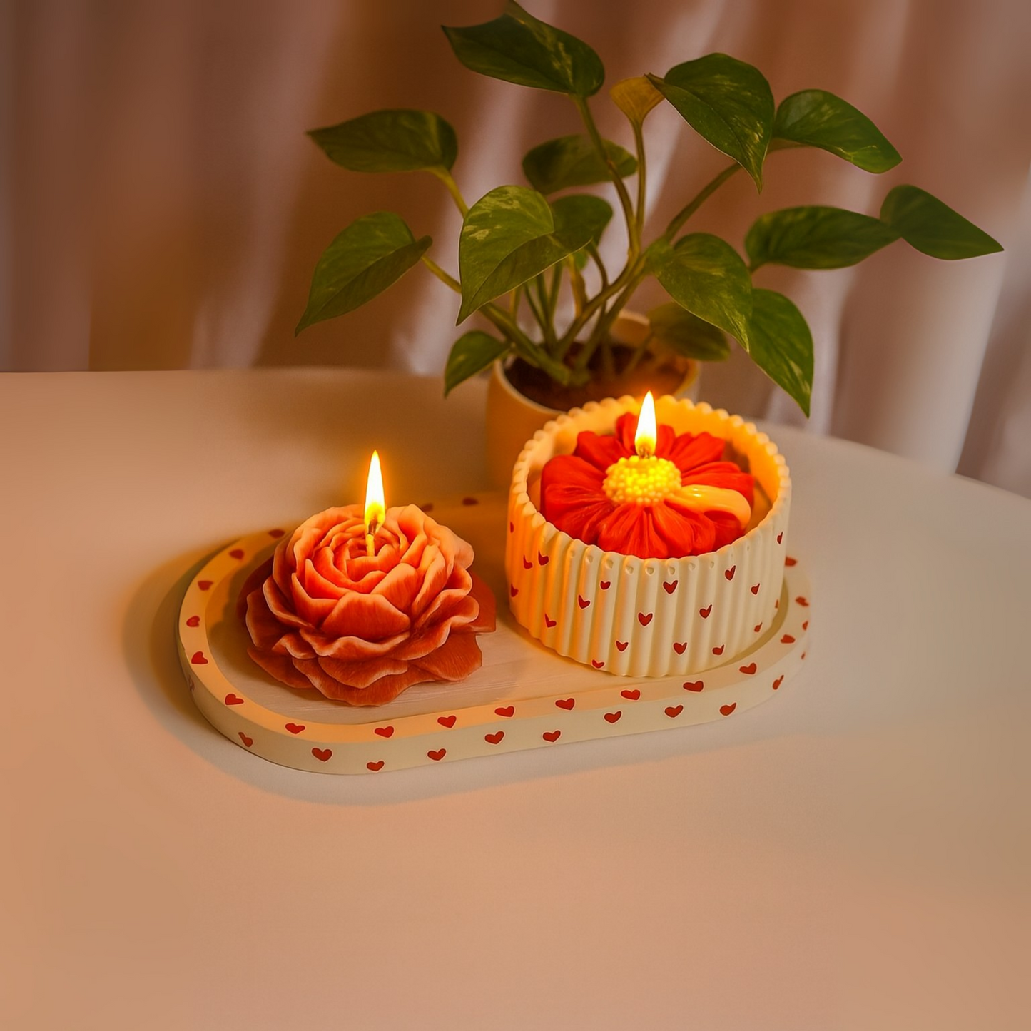 Luxury Floral Candle Duo – Rose & Daisy Design