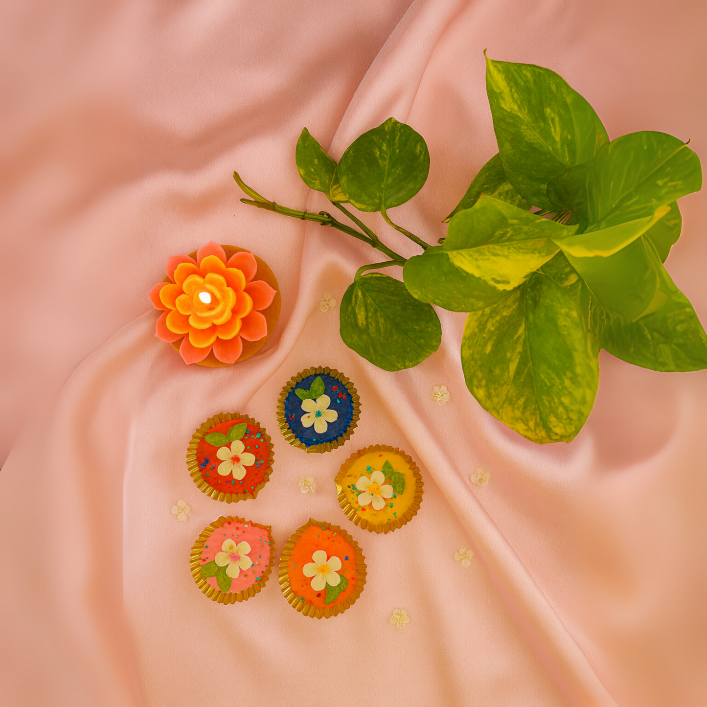 Handmade Festive Flower Diya Candles – Decorative Diwali & Celebration Gift Set