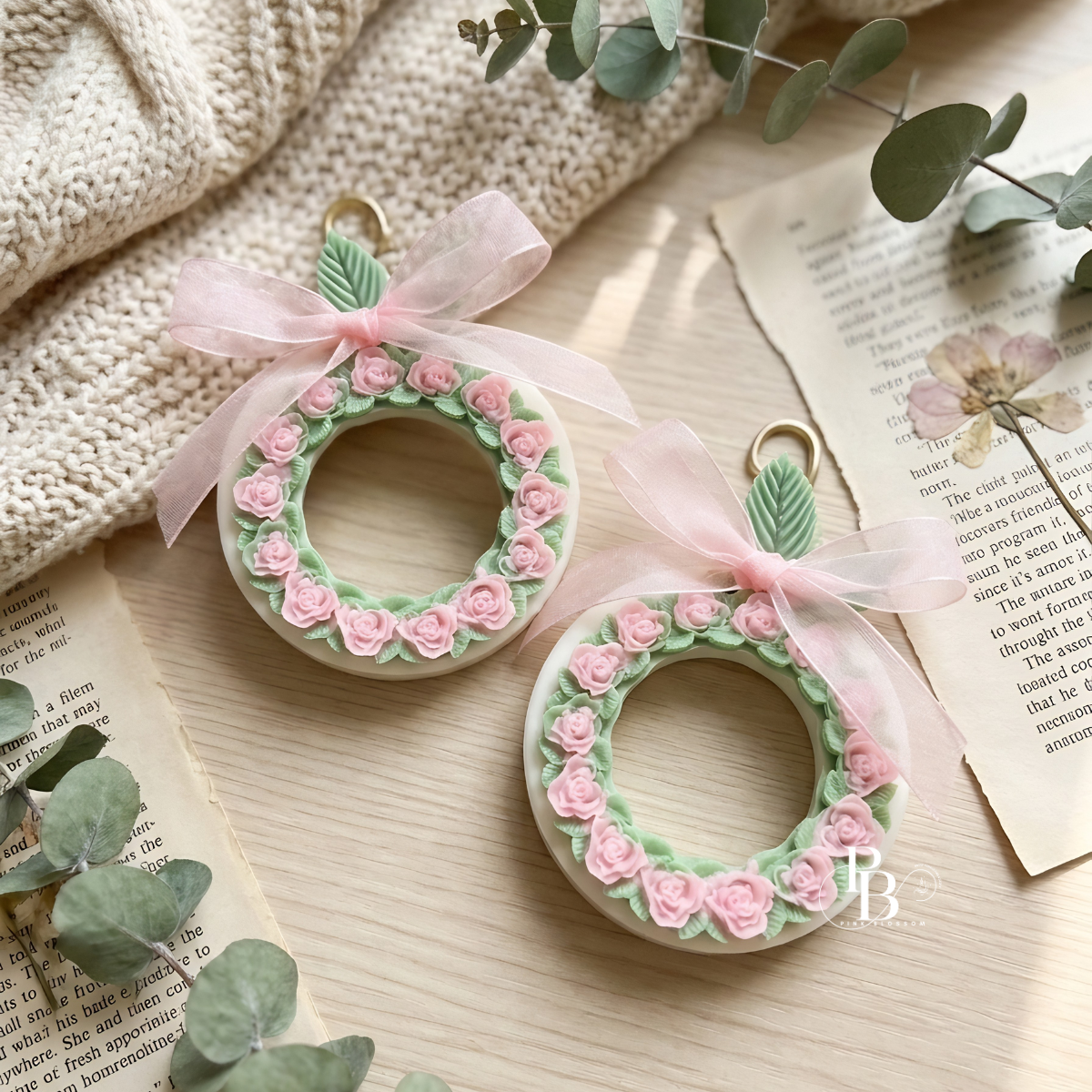 Blush Rose Wreath Aroma Sachet™ | Handmade Floral Soy Wax Wreath for Wardrobe, Closet & Home Fragrance | Luxury Botanical Freshener