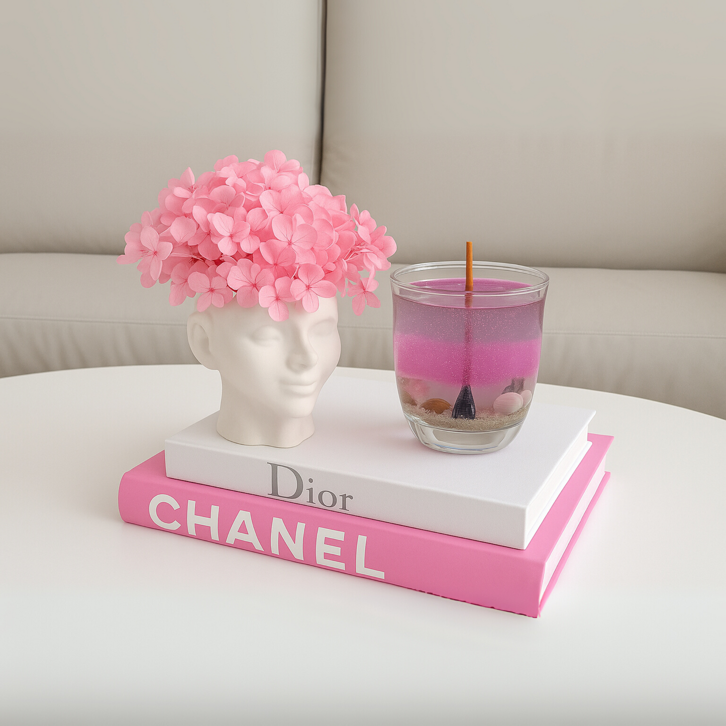 Luxury Pink Blossom Gel Candle with Sea shell Decor