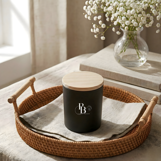 Luxury Matte Black Scented Candle with Wooden Lid | Minimalist Home Decor Soy Wax Candle | Premium Aromatherapy Gift
