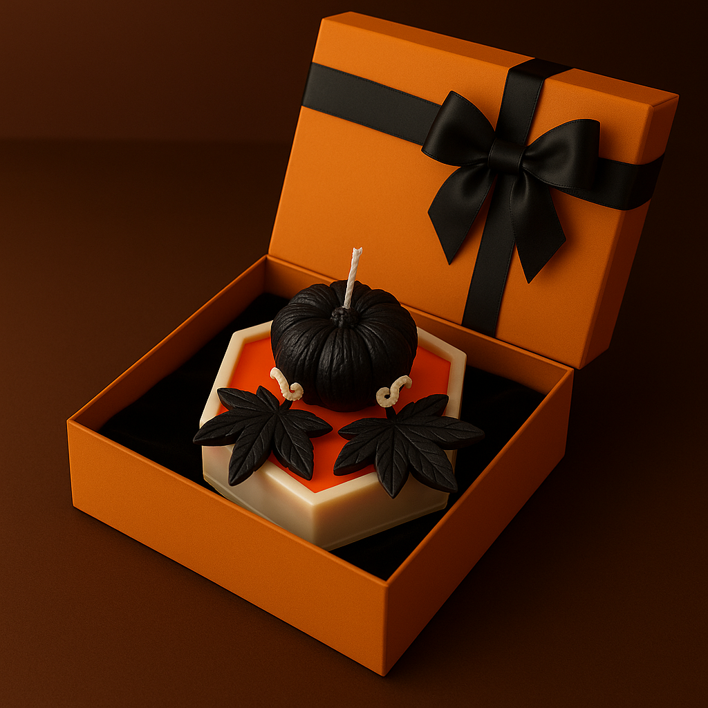 Luxury Halloween Pumpkin Candle – Handcrafted Black & Orange Decorative Candle