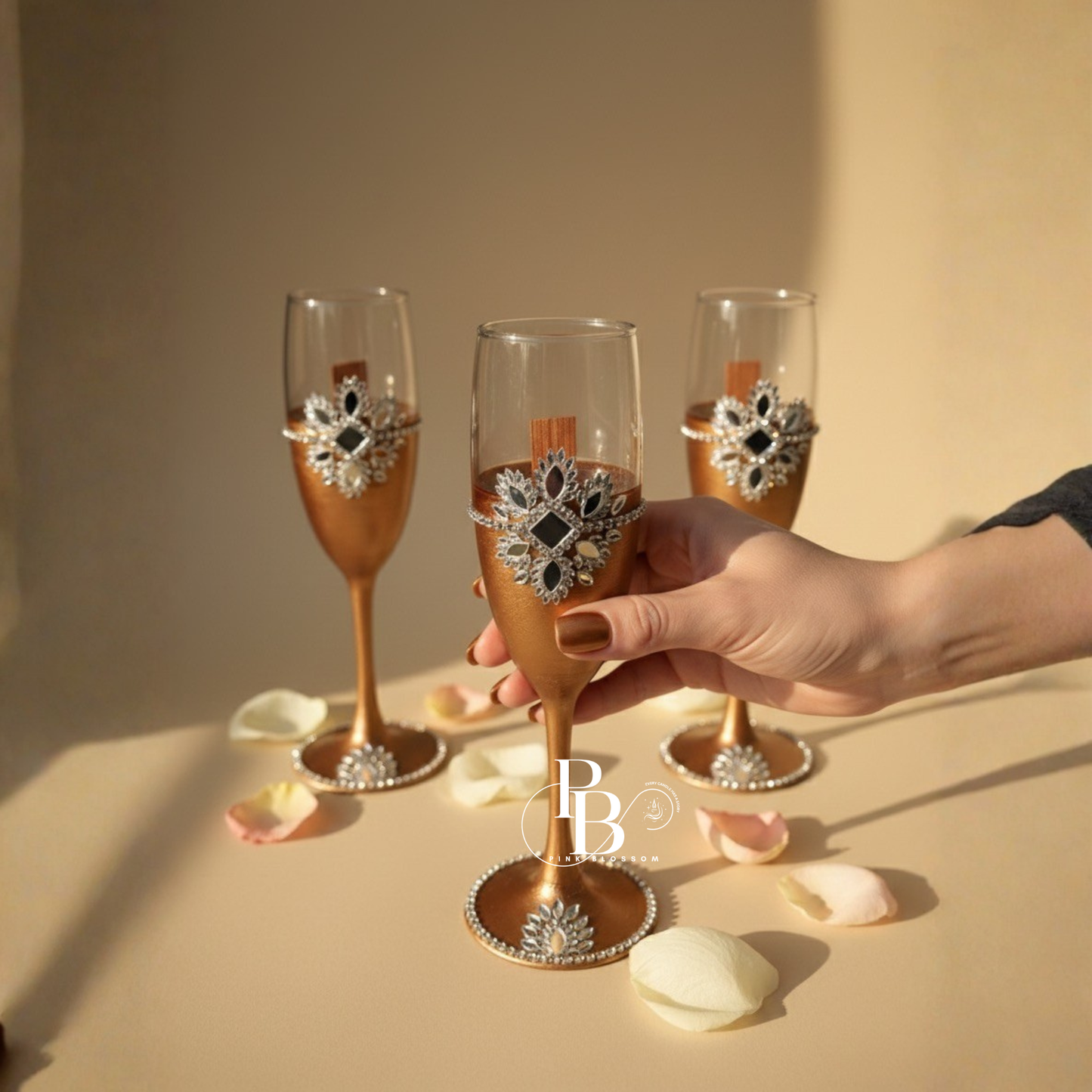 Luxury Handcrafted Decorative Champagne Glass with Gemstone Embellishments