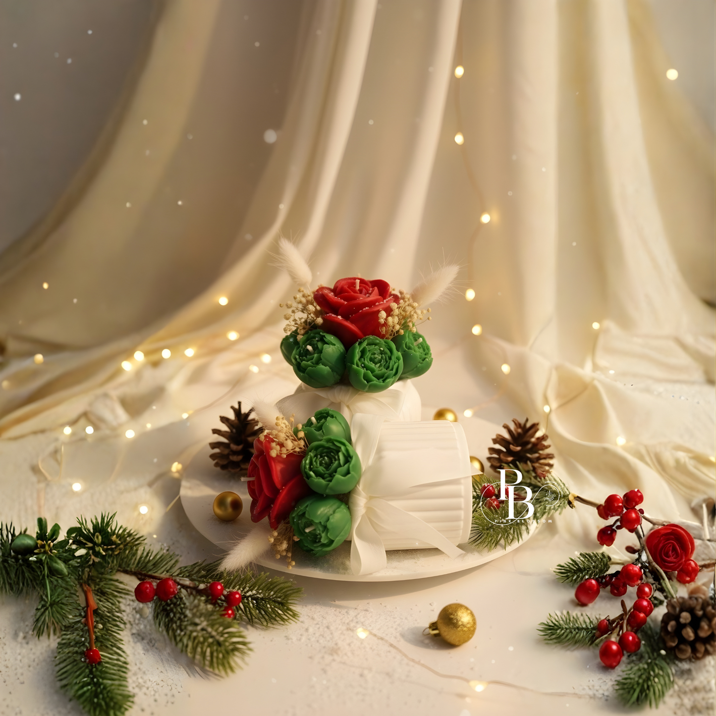 Luxury Christmas Candle Bouquet | Handcrafted Floral Wax Bouquet Candle