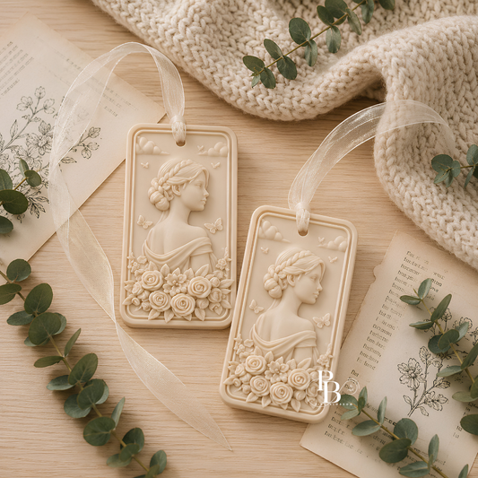 Handmade aroma sachet set with cream cameo pendant and rose floral accents
