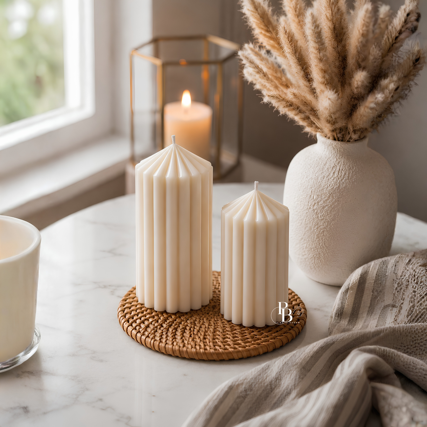 Maison Lumière™ Sculptural Pillar Candle Set | Handcrafted Soy Wax Luxury Home Décor Candles for Modern Interiors