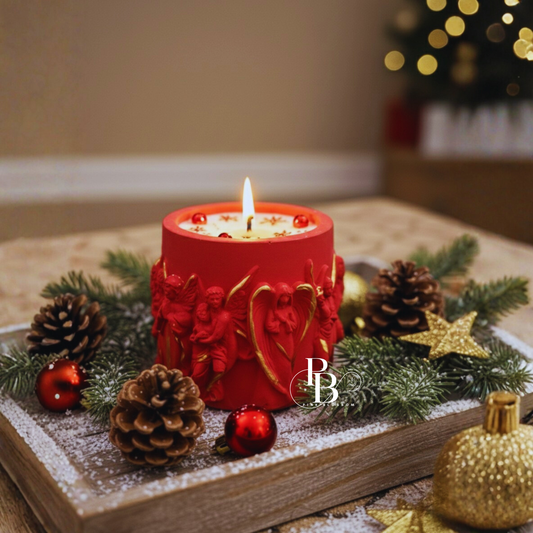 Luxury Red Christmas Candle with Angel Design – Handcrafted Holiday Décor Candle by Pink Blossom