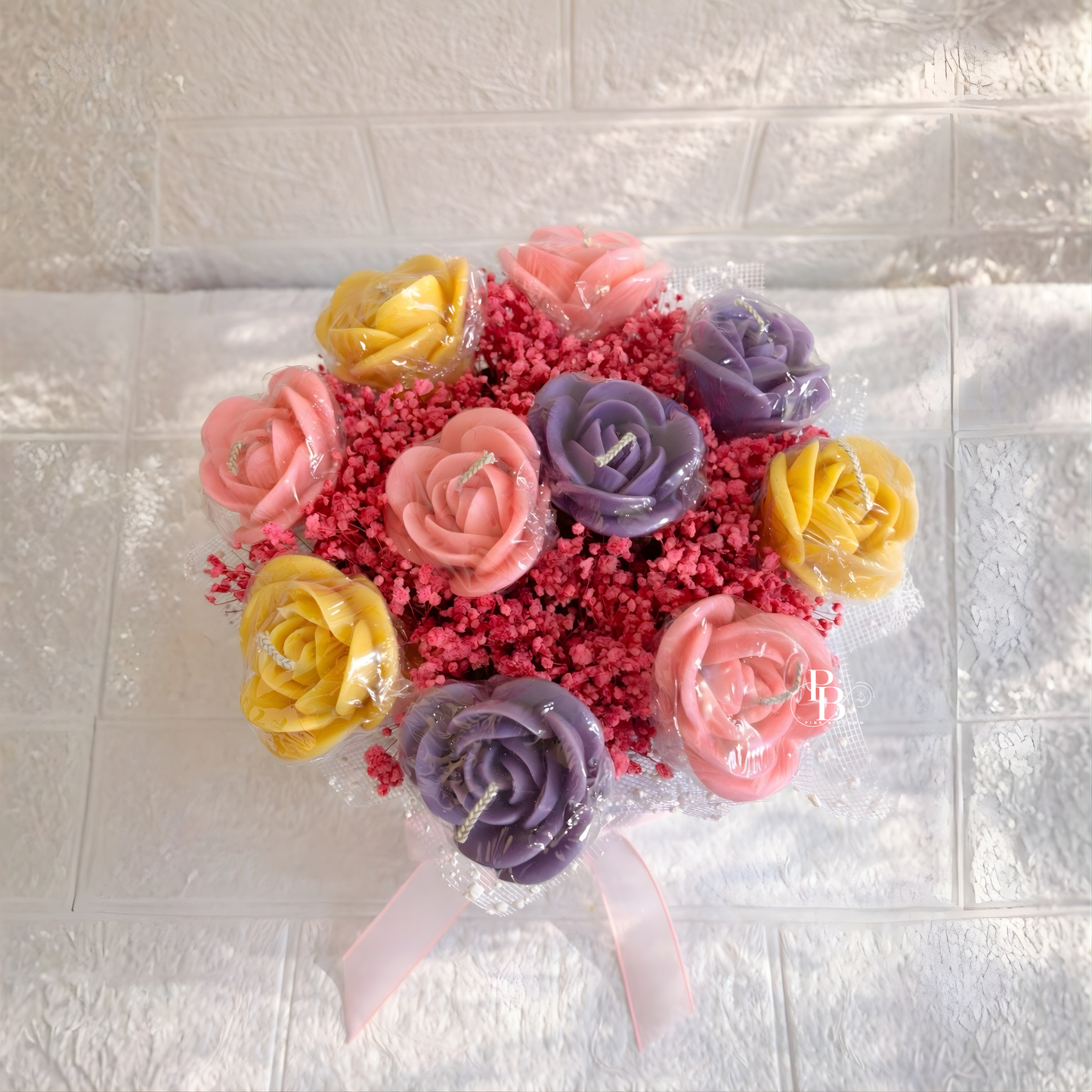 Luxury Handmade Pink Floral Tray Candle