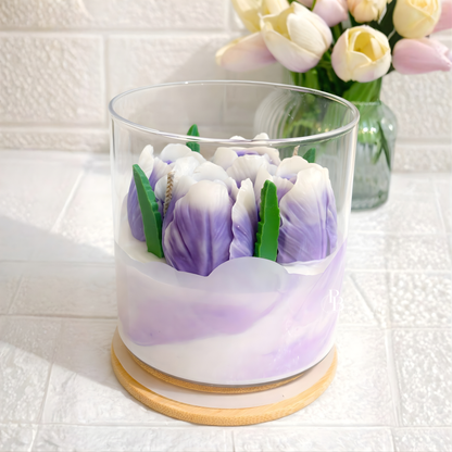Luxury Purple Peony Flower Candle in Glass Jar