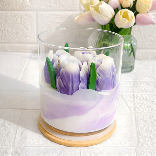 Luxury Purple Peony Flower Candle in Glass Jar | Handmade Floral Soy Wax Candle Gift