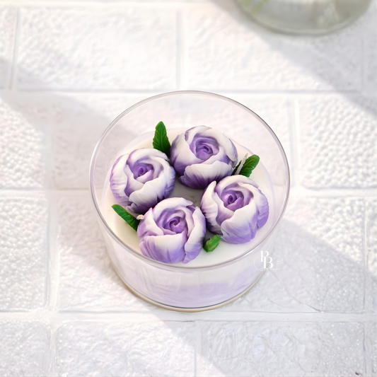 Luxury Purple Peony Flower Candle in Glass Jar | Handmade Floral Soy Wax Candle Gift