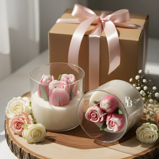 Luxury Floral Bouquet Candle in Glass Jar | Handmade Soy Wax Flower Candle for Premium Gifting