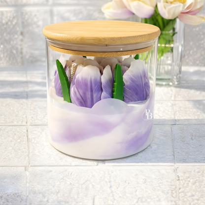 Luxury Purple Peony Flower Candle in Glass Jar