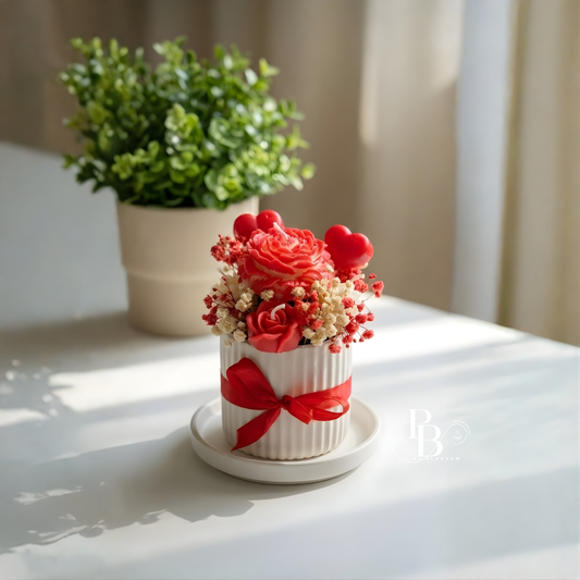 Luxury Floral Candle Bouquet with Red Roses & Hearts | Romantic Gift for Valentine’s Day & Anniversaries