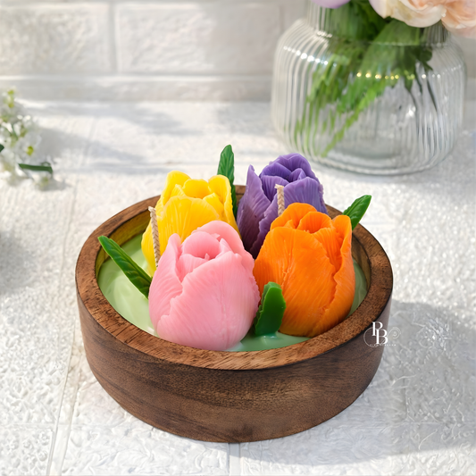 Luxury Tulip Blossom Candle Bowl – Handmade Floral Candle for Home Decor & Gifts