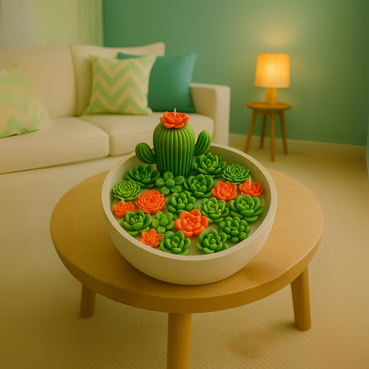 Cactus Garden Candle Bowl – Succulent-Inspired Decorative Candle