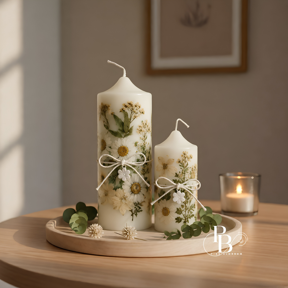 Handmade Botanical Pillar Candles – Dried Flower