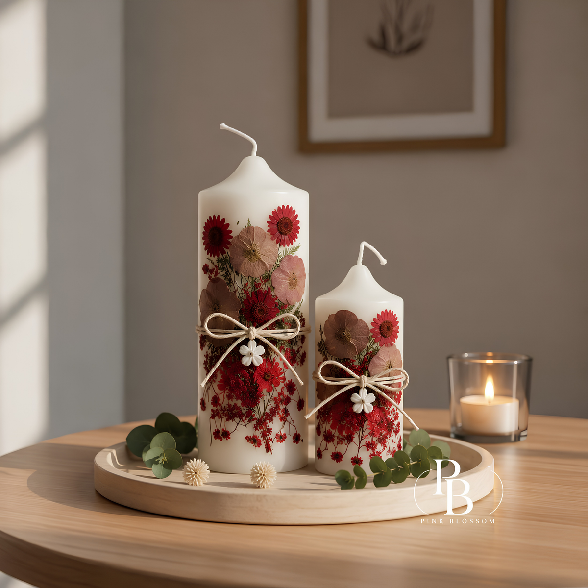 Handmade Botanical Pillar Candles – Dried Flower
