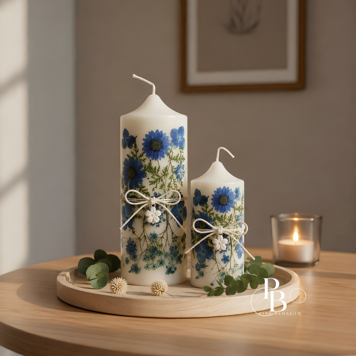 Handmade Botanical Pillar Candles – Dried Flower