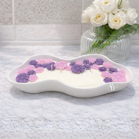 Luxury Floral Centerpiece Candle – Handmade Pink & Purple Flower Decorative Candle | Elegant Table Decor Candle