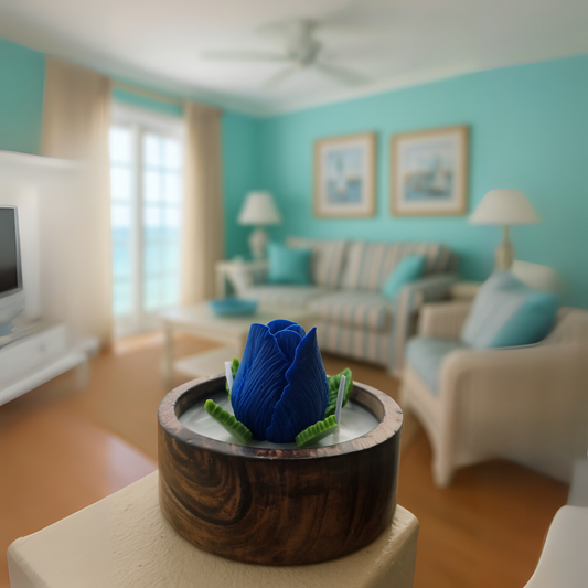 Ocean Breeze Lotus Candle in Wooden Bowl