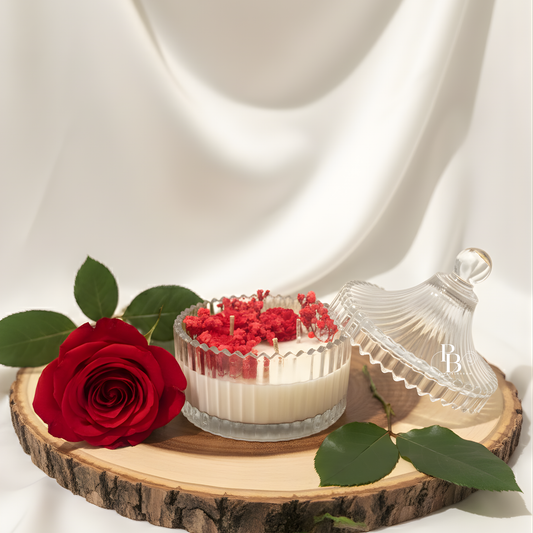 Luxury Red Rose Floral Candle in Glass Jar | Handmade Romantic Scented Candle for Gifting & Home Décor