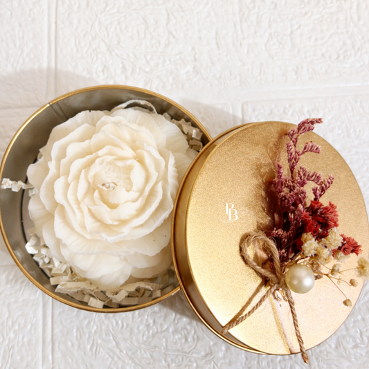 Luxury Rose Flower Candle in Elegant Gold Gift Box | Handmade Floral Candle for Home Decor & Gifts