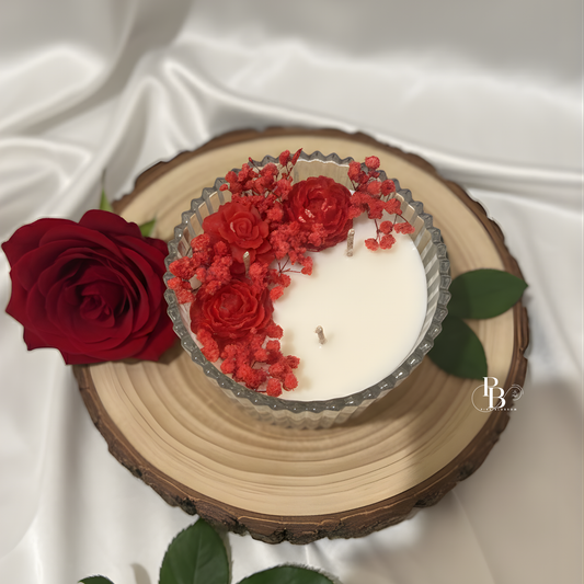 Luxury Red Rose Floral Candle in Glass Jar | Handmade Romantic Scented Candle for Gifting & Home Décor