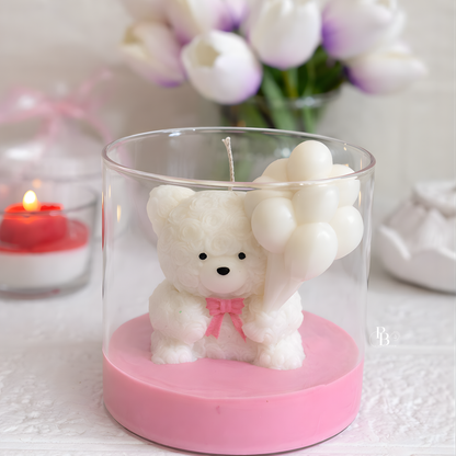 Teddy Bear Balloon Candle in Glass