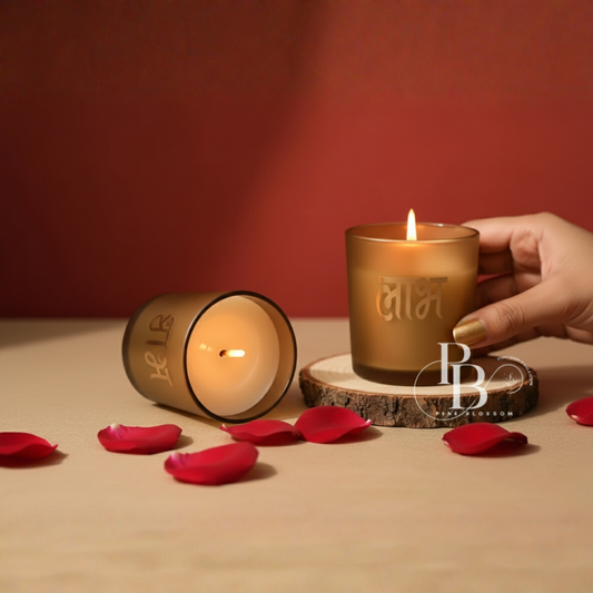 Shubh Labh Gold Glass Candle Set – Luxury Diwali Candles