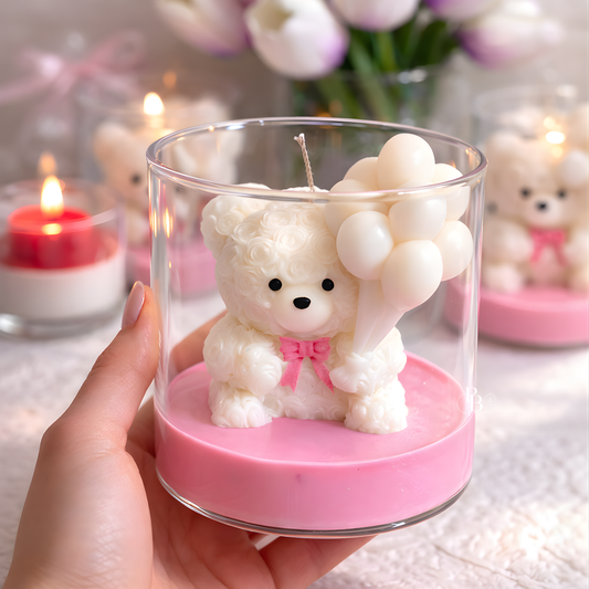 Teddy Bear Balloon Candle in Glass