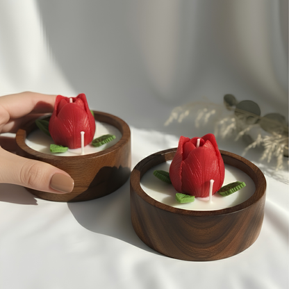 Ocean Breeze Tulip Candle in Wooden Bowl (Pack of 1)