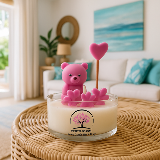 Pink Teddy Heart Candle
