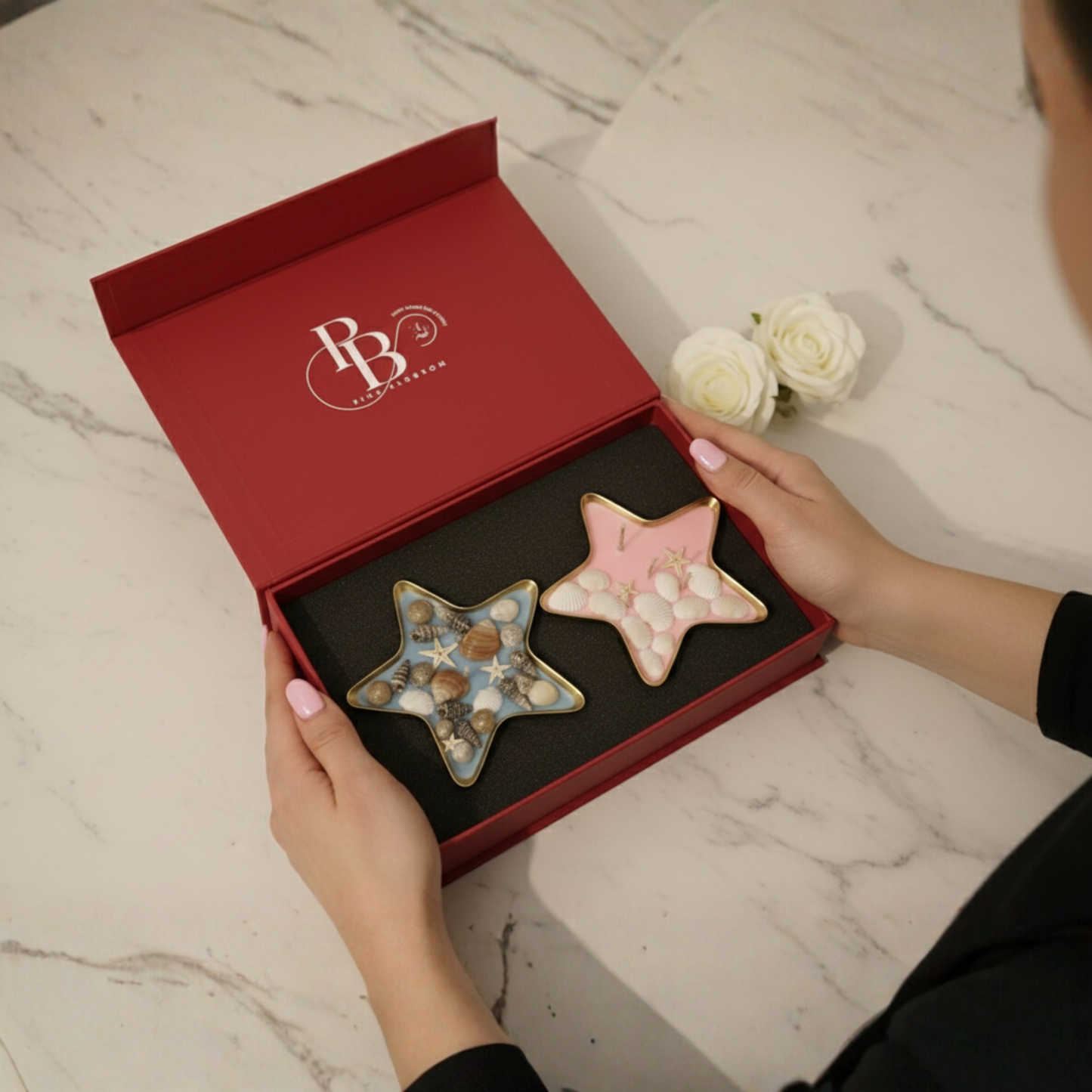 Luxury Star-Shaped Seashell Candles | Pink Blossom Handmade Aromatherapy Candles