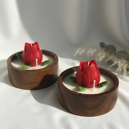 Ocean Breeze Tulip Candle in Wooden Bowl (Pack of 1)