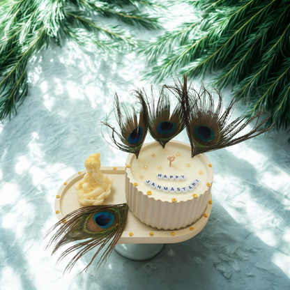 Peacock Feather Candle With Krishna Idol Sachet